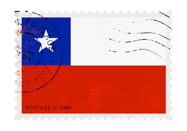 Estampilla postal con la bandera de Chile